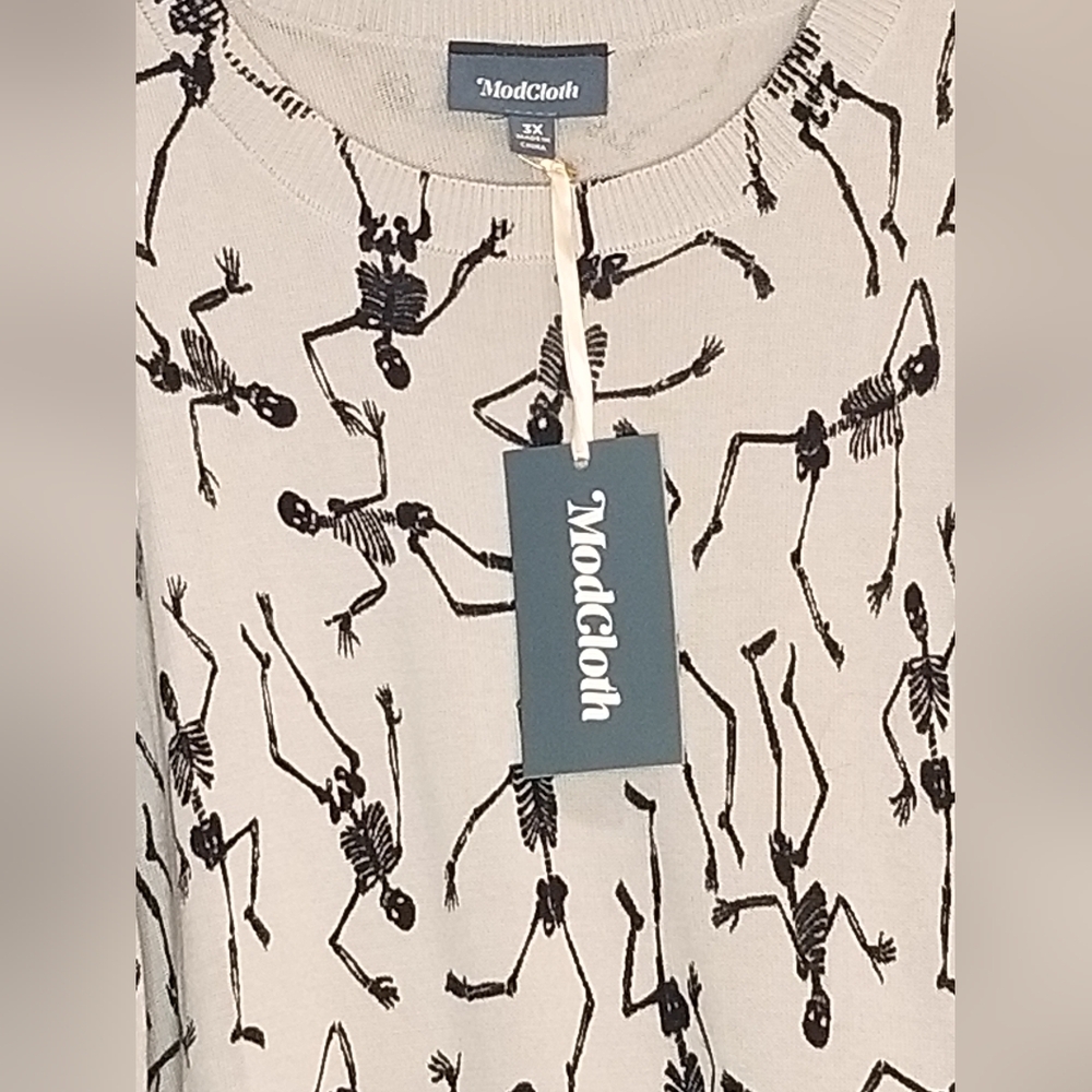 ModCloth Gray and Black Dancing Skeleton Pattern Sweater Dress